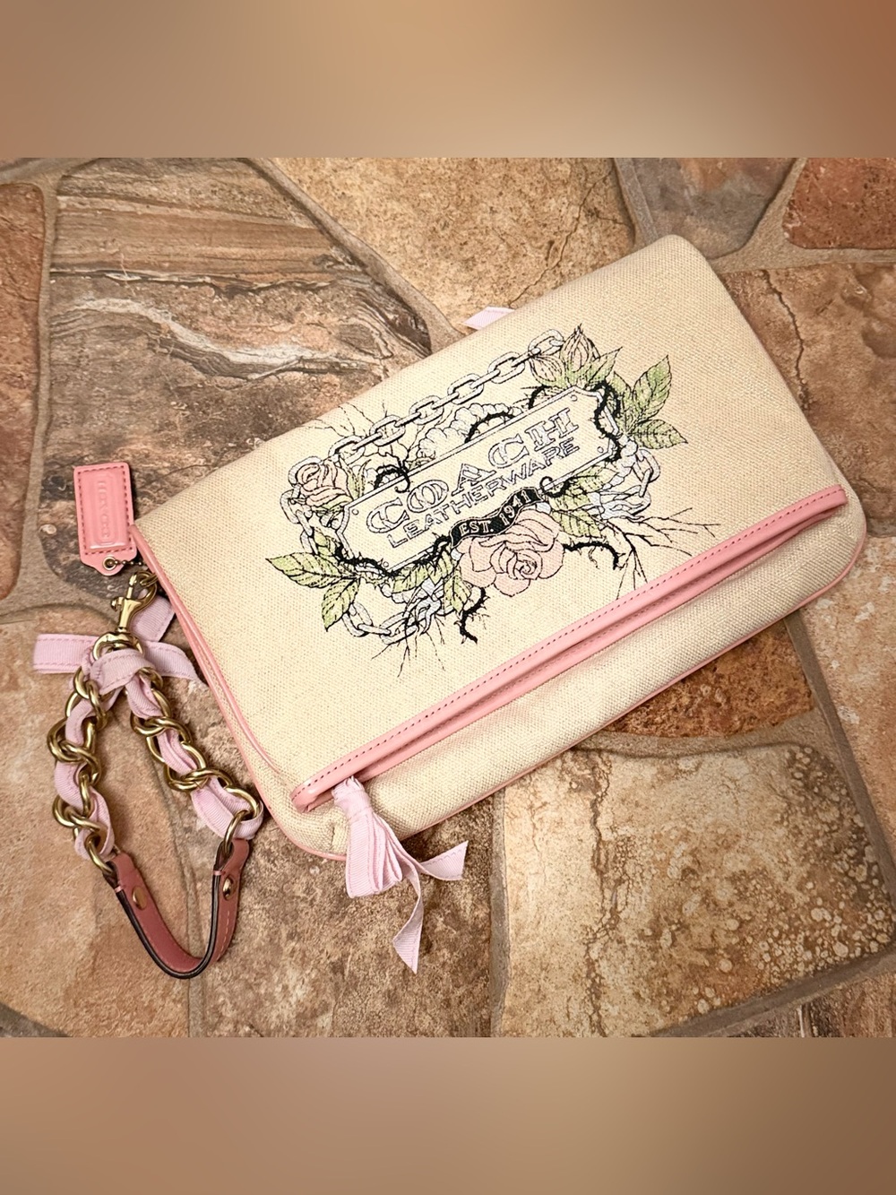 Coach RARE Y2K 2009 Limited Edition Tattoo Floral Canvas Fold-over LG Clutch - Picture 14 of 14